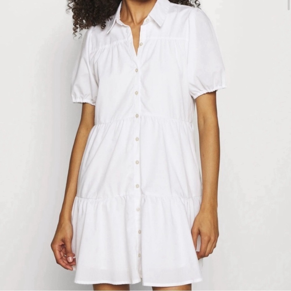 ABERCROMBIE Poplin Tiered White Mini Dress Sz S Tall